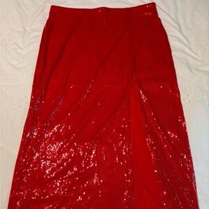 Red Sequin Maxi Skirt A-Line Night Out